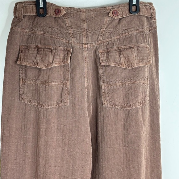 Free People Thin Line Straight Chino Pant 6 Linen Trouser Wide Leg Slouchy Brown - Picture 7 of 14